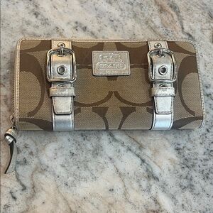 Coach Tan and Silver Buckle Wallet